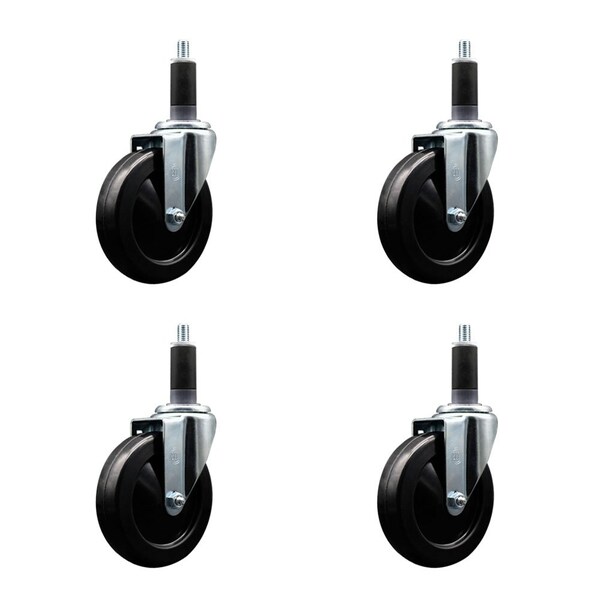 5'' Hard Rubber Wheel Swivel 1-1/8'' Expanding Stem Caster, 4PK